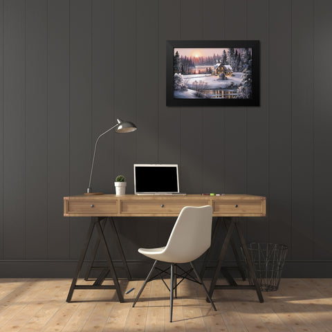 Winter Sunset Black Modern Wood Framed Art Print by Raos, Dubravko