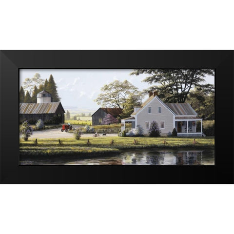 The Red Tractor Black Modern Wood Framed Art Print by Saunders, Bill
