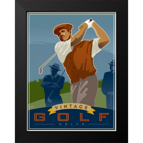 Vintage Golf - Drive Black Modern Wood Framed Art Print by Huynh, Si