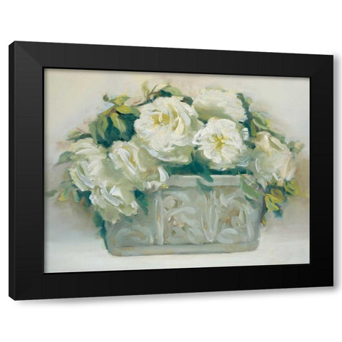 White Roses in Planter Black Modern Wood Framed Art Print with Double Matting by Dern, Andrea