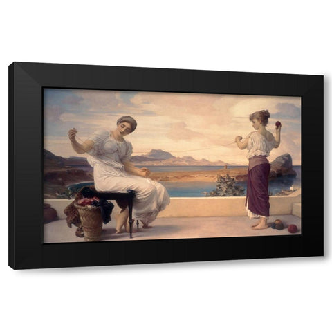Winding the Skein Black Modern Wood Framed Art Print with Double Matting by Leighton, Lord Frederic