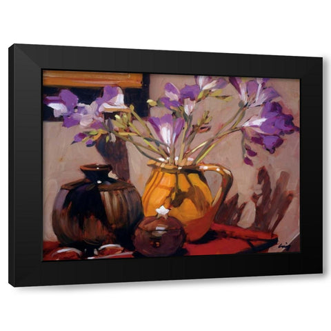 Freesia Floral Black Modern Wood Framed Art Print with Double Matting by Craig, Philip