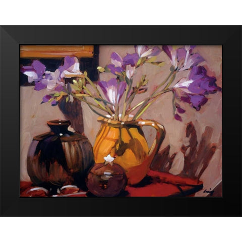 Freesia Floral Black Modern Wood Framed Art Print by Craig, Philip
