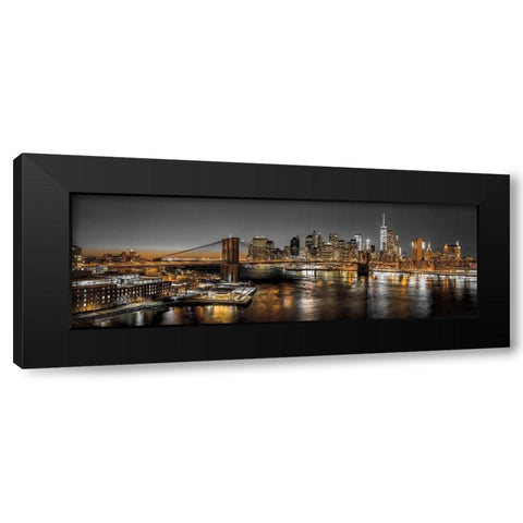 New York Panoramic Black Modern Wood Framed Art Print by Frank, Assaf