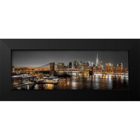New York Panoramic Black Modern Wood Framed Art Print by Frank, Assaf