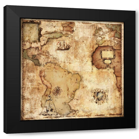 Map of Discovery Black Modern Wood Framed Art Print with Double Matting by Panossian, Paul