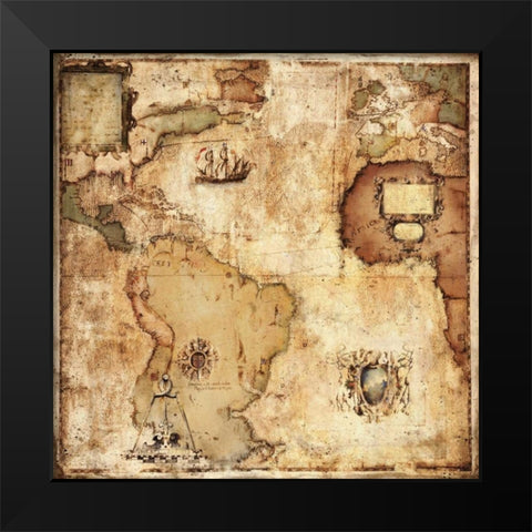 Map of Discovery Black Modern Wood Framed Art Print by Panossian, Paul