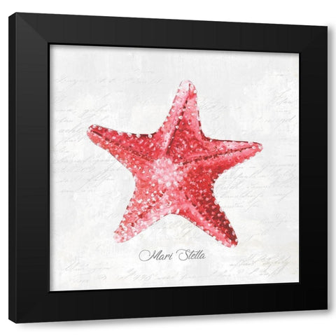 Red Starfish Black Modern Wood Framed Art Print by Watts, Eva