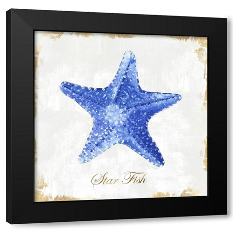 Blue Starfish Black Modern Wood Framed Art Print by Watts, Eva