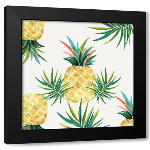 Pineapple Craze Black Modern Wood Framed Art Print by Watts, Eva