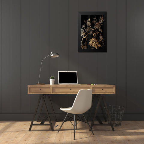 Dark Oriental Blooms Black Modern Wood Framed Art Print by Watts, Eva