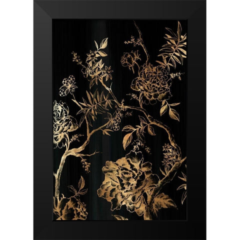 Dark Oriental Blooms Black Modern Wood Framed Art Print by Watts, Eva