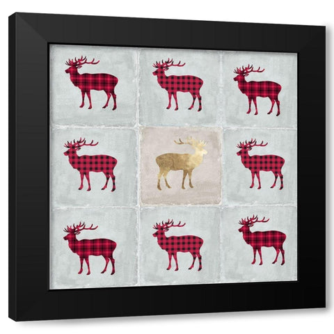 Tiled Deer Black Modern Wood Framed Art Print by PI Studio