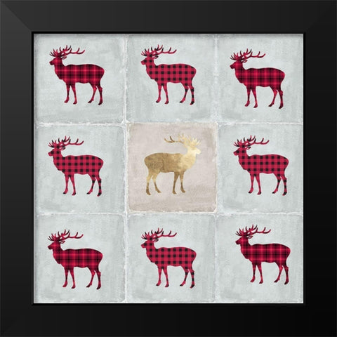 Tiled Deer Black Modern Wood Framed Art Print by PI Studio