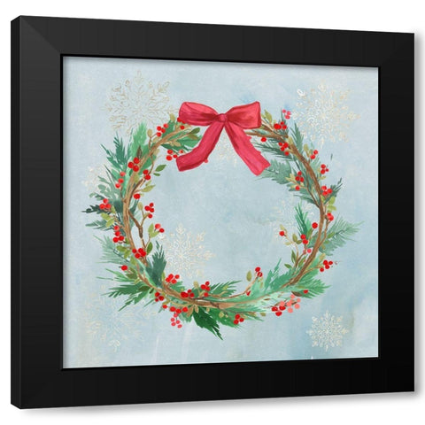 Christmas Wreath Black Modern Wood Framed Art Print by PI Studio