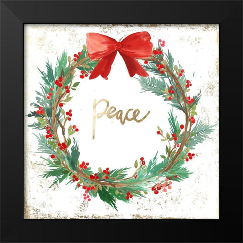 Peace Wreath Black Modern Wood Framed Art Print by PI Studio