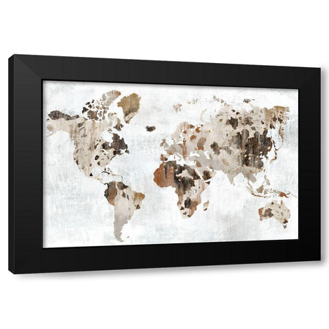 Cowhide Map Black Modern Wood Framed Art Print with Double Matting by PI Studio