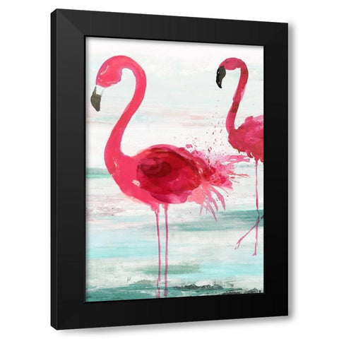 Beach Flamingoes Black Modern Wood Framed Art Print with Double Matting by Wilson, Aimee