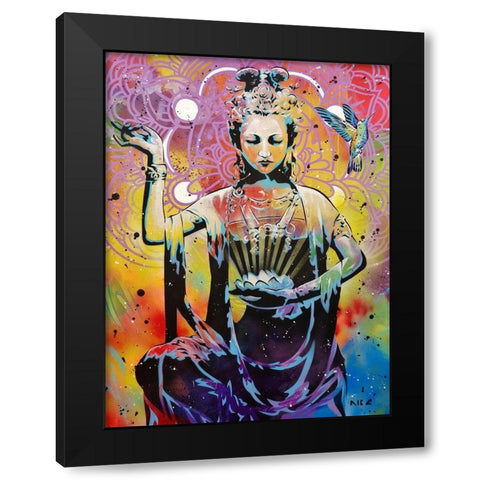 Harmonious Chakra Black Modern Wood Framed Art Print with Double Matting by AbcArtAttack