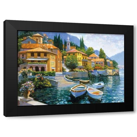 Lake Como Landing Black Modern Wood Framed Art Print with Double Matting by Behrens, Howard