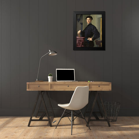 Portrait of a Young Man Black Modern Wood Framed Art Print by Bronzino, Agnolo