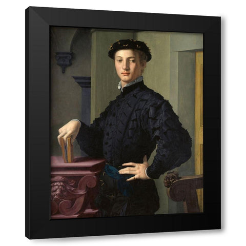 Portrait of a Young Man Black Modern Wood Framed Art Print with Double Matting by Bronzino, Agnolo
