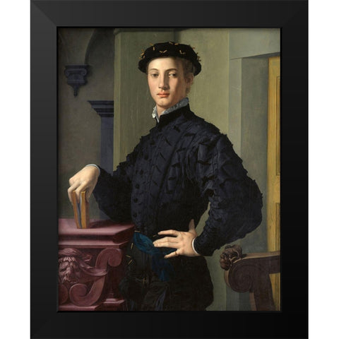 Portrait of a Young Man Black Modern Wood Framed Art Print by Bronzino, Agnolo
