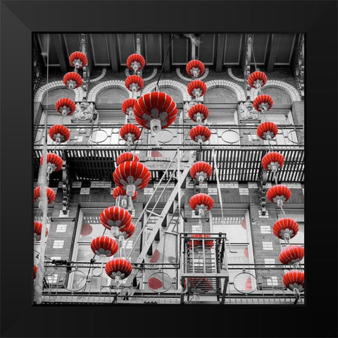 Red Lanterns Black Modern Wood Framed Art Print by Blaustein, Alan