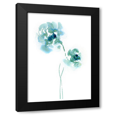 Teal Florals Black Modern Wood Framed Art Print by Binkin, Lesia