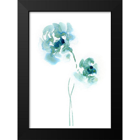 Teal Florals Black Modern Wood Framed Art Print by Binkin, Lesia