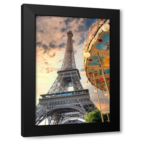 Eiffel Tower and Carousel I Black Modern Wood Framed Art Print with Double Matting by Blaustein, Alan