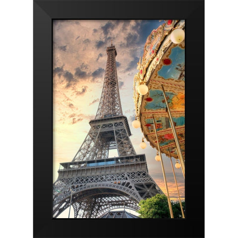 Eiffel Tower and Carousel I Black Modern Wood Framed Art Print by Blaustein, Alan