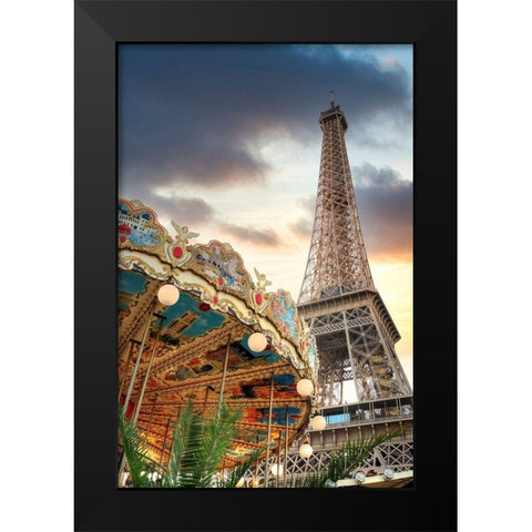 Eiffel Tower and Carousel II Black Modern Wood Framed Art Print by Blaustein, Alan