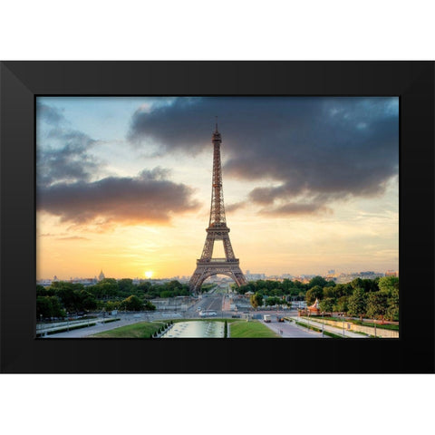 Eiffel Tower Sunset Black Modern Wood Framed Art Print by Blaustein, Alan