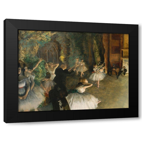 The Rehearsal of the Ballet Onstage Black Modern Wood Framed Art Print by Degas, Edgar