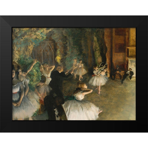The Rehearsal of the Ballet Onstage Black Modern Wood Framed Art Print by Degas, Edgar