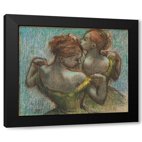 Two Dancers, Half-Length Black Modern Wood Framed Art Print by Degas, Edgar
