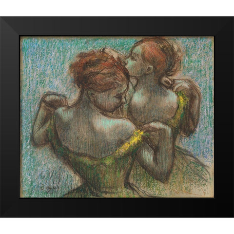 Two Dancers, Half-Length Black Modern Wood Framed Art Print by Degas, Edgar