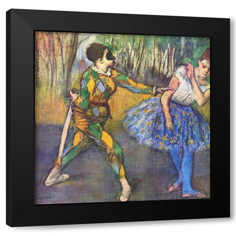 Harlequin and Colombine Black Modern Wood Framed Art Print with Double Matting by Degas, Edgar