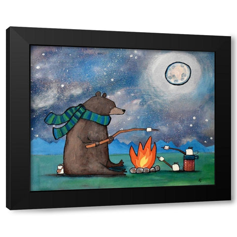 Camping Bear Mouse Black Modern Wood Framed Art Print with Double Matting by Doss, Andrea