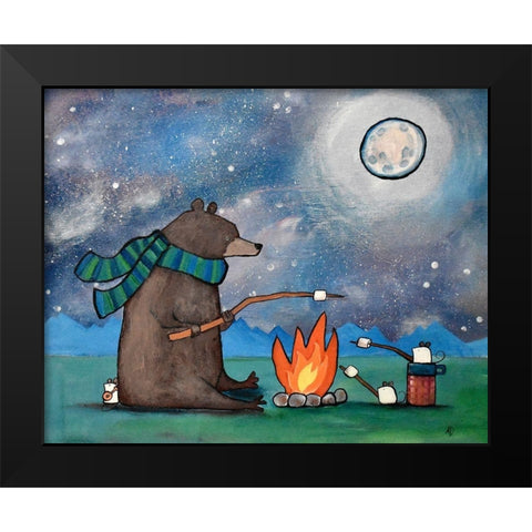 Camping Bear Mouse Black Modern Wood Framed Art Print by Doss, Andrea