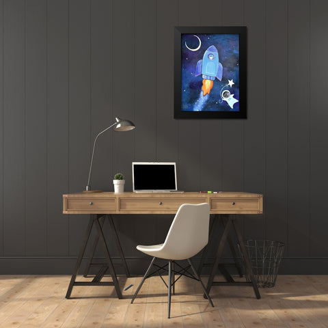 Outer Space Adventure Black Modern Wood Framed Art Print by Doss, Andrea