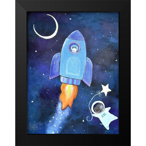 Outer Space Adventure Black Modern Wood Framed Art Print by Doss, Andrea