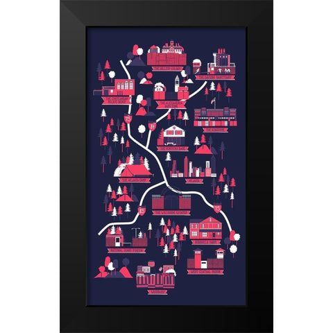 The Walking Dead Map Black Modern Wood Framed Art Print by Farkas, Robert