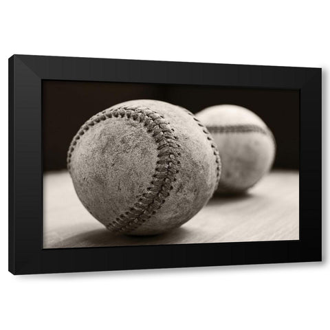 Old Baseballs Black Modern Wood Framed Art Print by Fielding, Edward M.