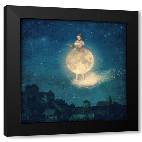 Shhh Lady Night is Coming Black Modern Wood Framed Art Print by Flores, Paula Belle