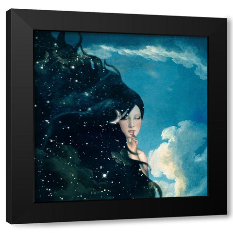 Lady Night Black Modern Wood Framed Art Print with Double Matting by Flores, Paula Belle