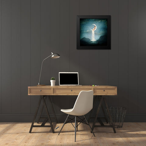 Moon River Lady Black Modern Wood Framed Art Print by Flores, Paula Belle