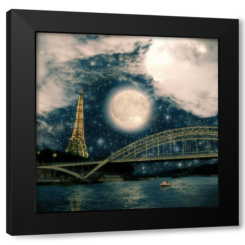 One Starry Night in Paris Black Modern Wood Framed Art Print with Double Matting by Flores, Paula Belle