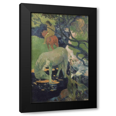 The White Horse Black Modern Wood Framed Art Print with Double Matting by Gauguin, Paul